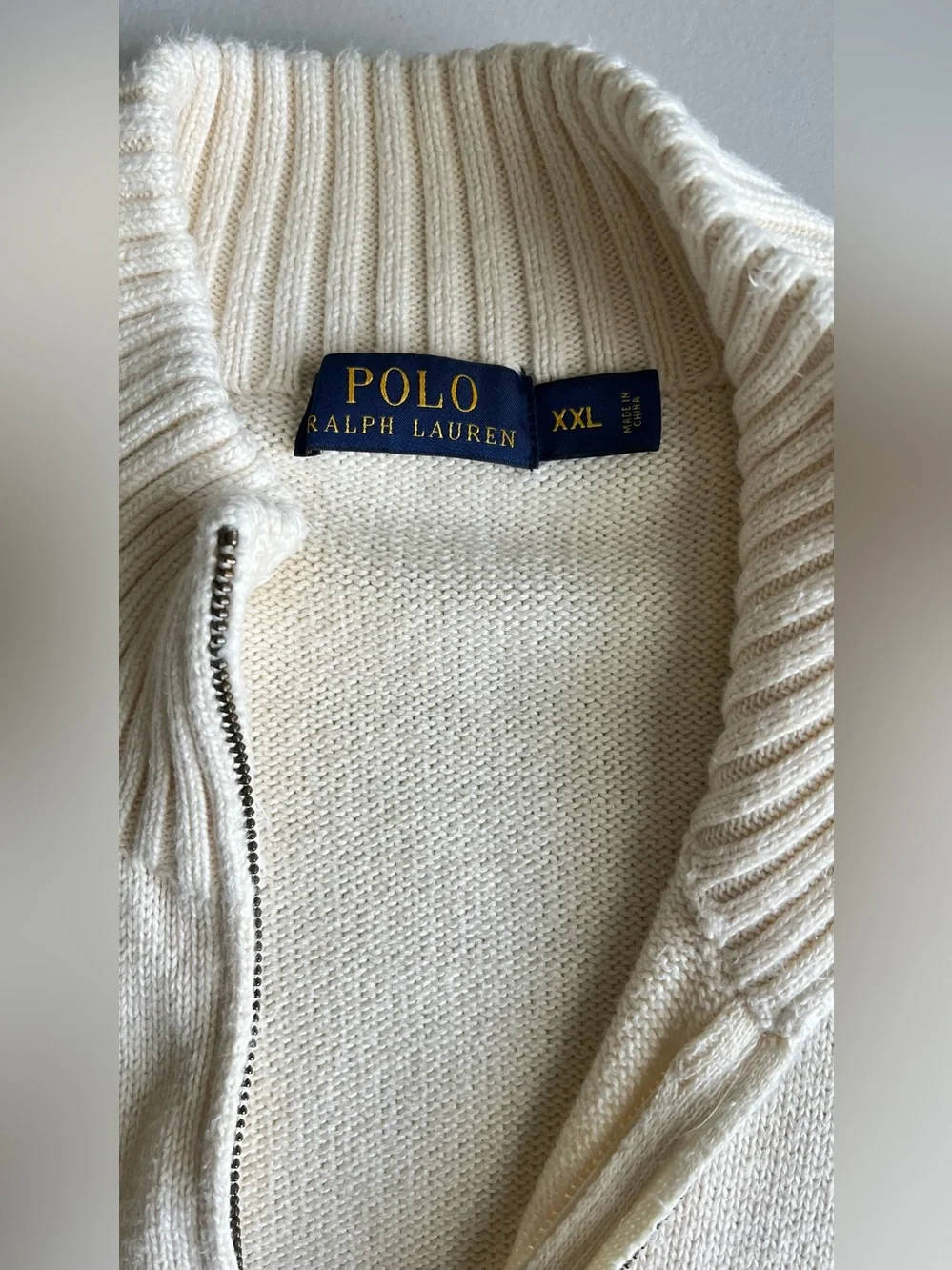 Polo Ralph Lauren Cotton Knit Quarter Zip Sweater Cream Ivory XXL